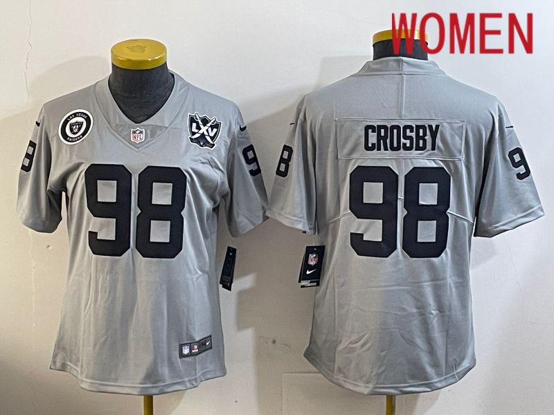 Women Oakland Raiders #98 Crosby Grey 2024 Nike Limited NFL Jersey style 2